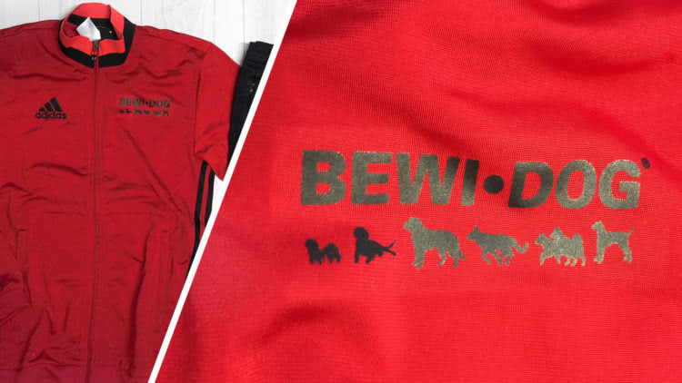 Die Adidas Trainingsanzüge mit Druck von Bewi Dog