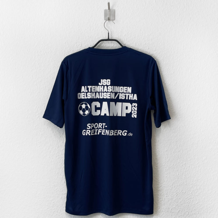 Fußball Camp Shirt mit weißem Aufdruck auf dem Rücken der Trikots