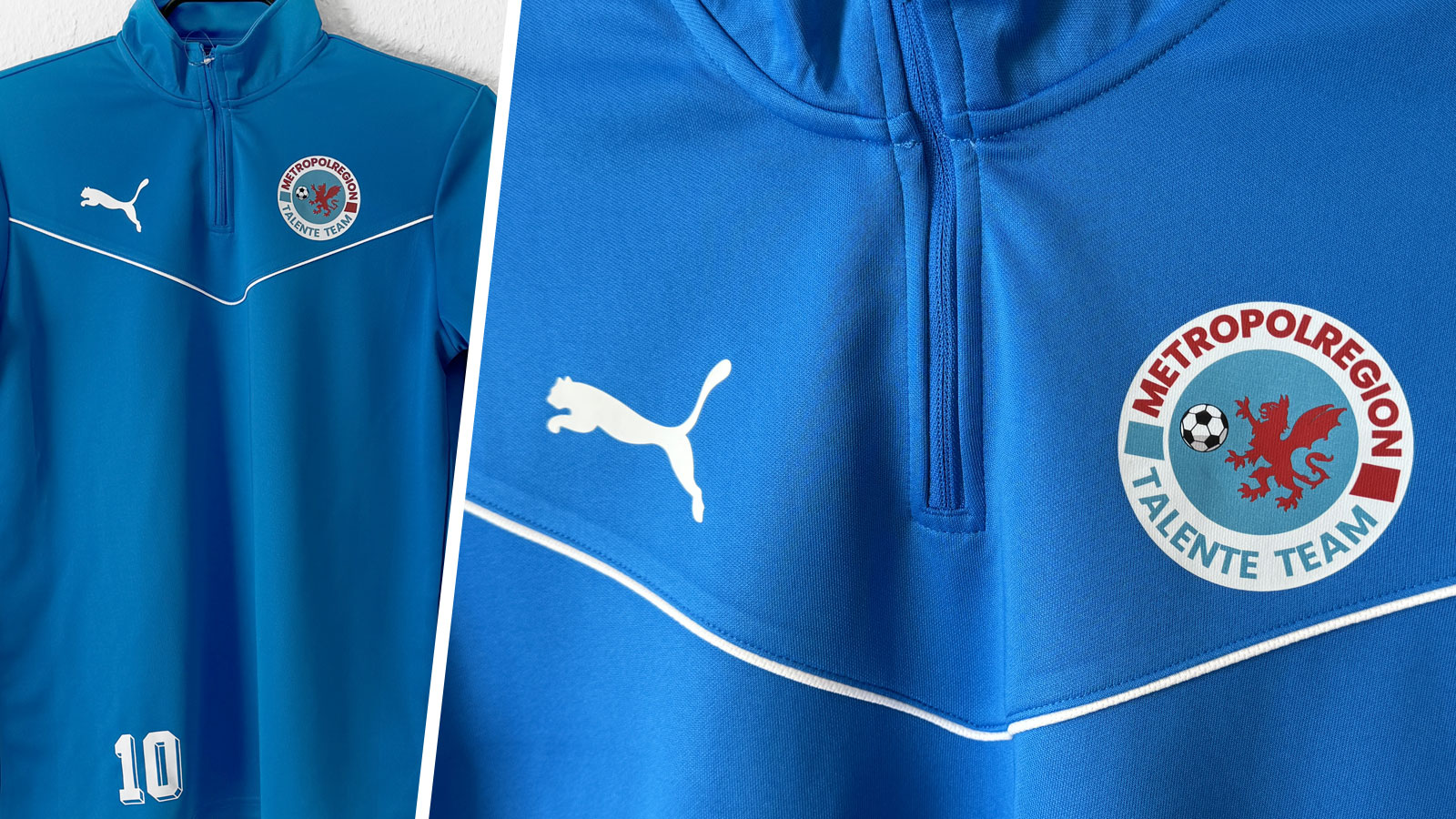 blaue Puma Zip Tops mit farbiger Wappen Bedruckung