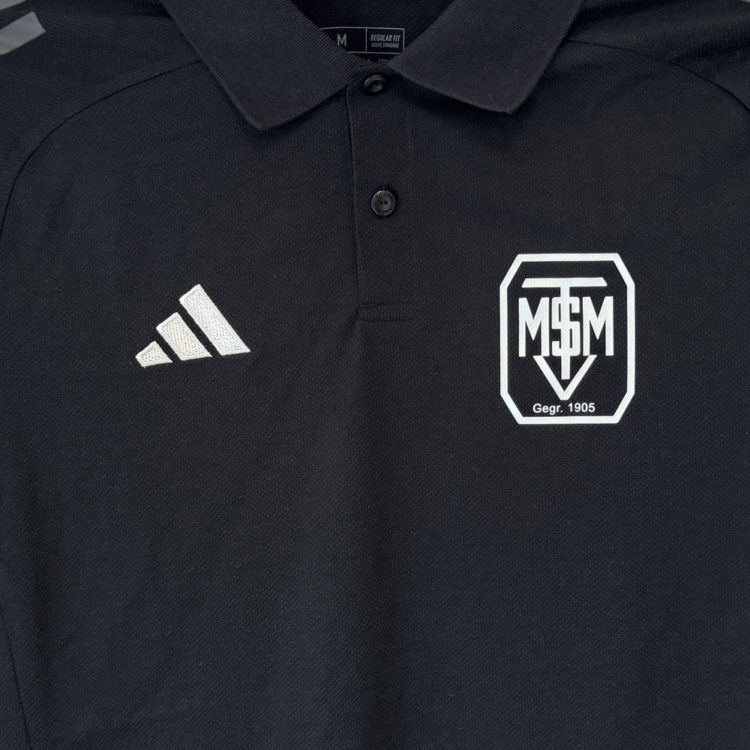 schwarze Vereins-Poloshirts mit Team-Logo Bedruckung