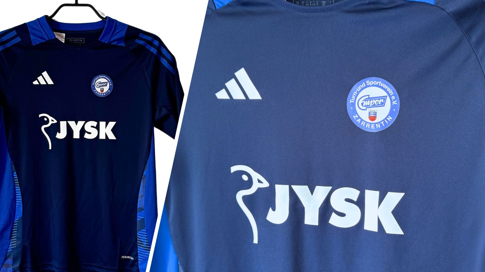 blauer adidas Trikotsatz mit Bedruckung Beispiel Shop Link