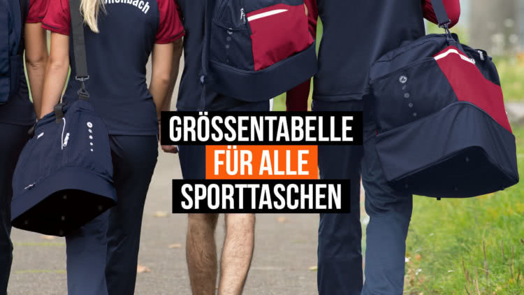 Größentabelle aller Sporttaschen von adidas, nike, jako, erima und puma