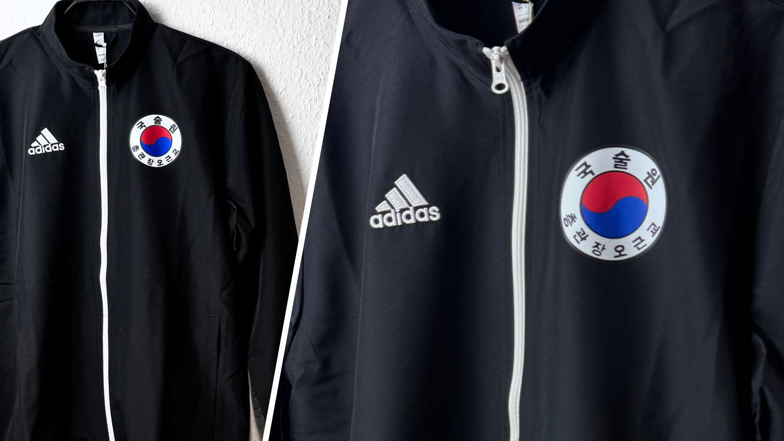 Die schwarzen adidas Sportjacken mit Logo Bedruckung in Farbe